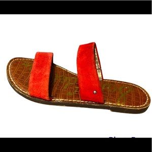 Sam Edelman Women’s Red Suede Strappy Sandal Flat Easy Slip On Shoe
